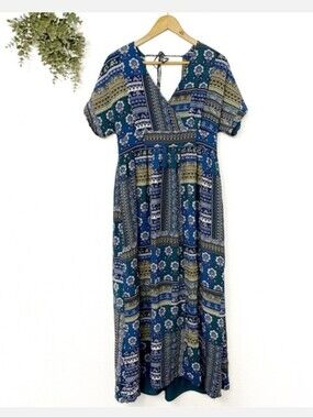 Garnet Hill Blue Patchwork Maxi Dress